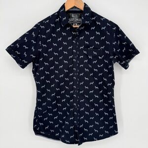 Broken Threads Men Med Shirt Black Zebra Short Sleeve Button Down 100% Cotton